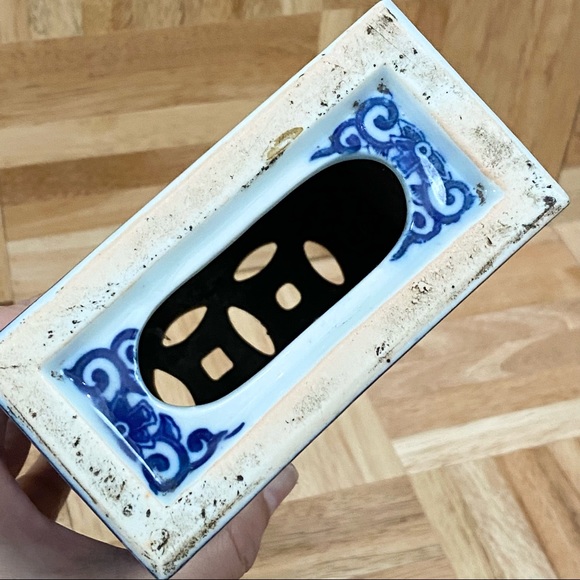 Vintage Blue White Chinese Porcelain Pillow Brick Headrest Guardian Lion Foo Dog - Picture 12 of 14